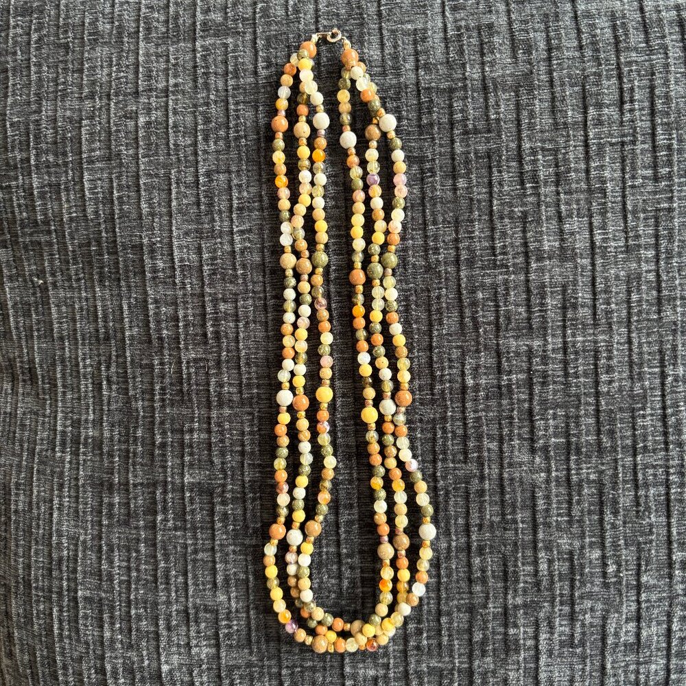 Triple Strand Beaded Necklace Earthy Tone Jewelry Boho Layered Necklace